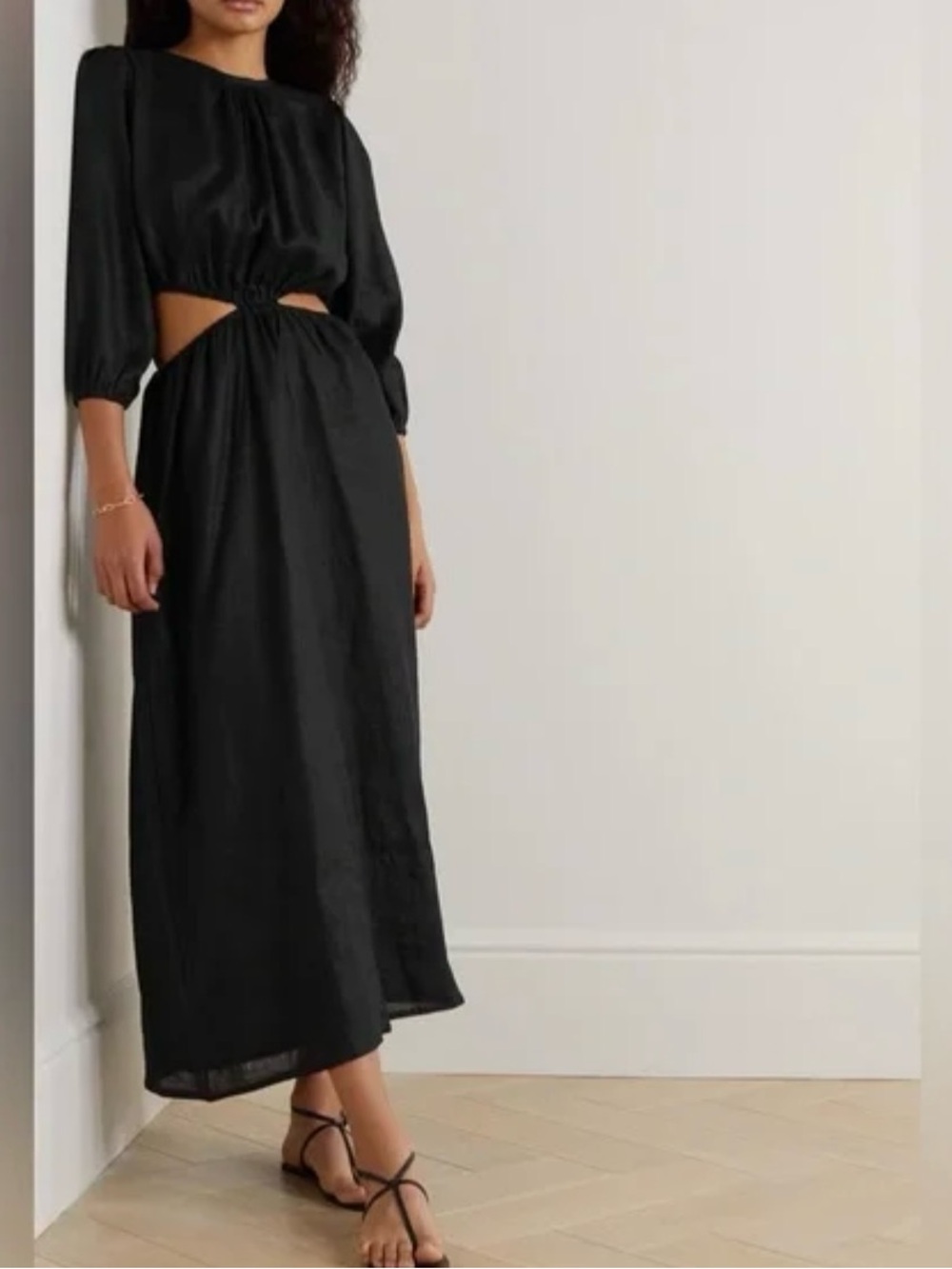Elegant Black Cutout Maxi Dress with Three-Quarter Sleeves